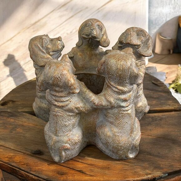 Unbranded Other - Golden Patina Dog Candle Holder, Round, Decorative Home Decor 6" Tall